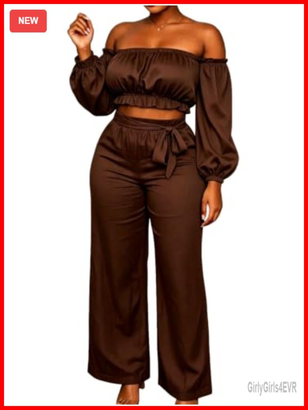 Off Shoulder 2 Piece Set Crop Top Wide Leg Palazzo Pants Club Outfit